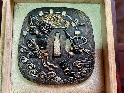 江戸時代　石黒政明　日本刀　鍔　雷神