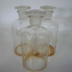 ② 昭和レトロ 薬品瓶 薬ビン 薬液瓶 薬瓶 保存瓶 蓋有り 透明 実験器具 14点 大×3/小×11 アンティーク オブジェ 札幌市 新道東店の画像