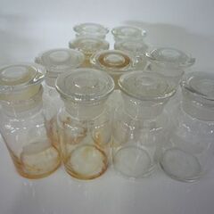 ② 昭和レトロ 薬品瓶 薬ビン 薬液瓶 薬瓶 保存瓶 蓋有り 透明 実験器具 14点 大×3/小×11 アンティーク オブジェ 札幌市 新道東店の画像