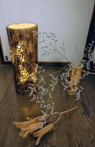 竹灯り　2頭の蝶　戯れ　bamboo light