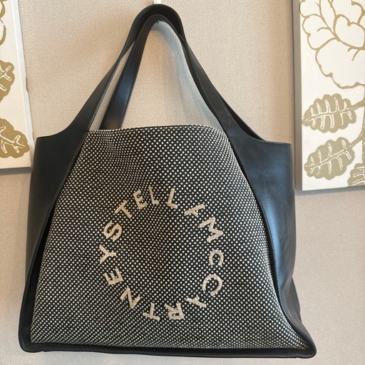 ステラマッカートニー ジャガード ロゴトートバッグ ポーチ付き 黒 ブラック