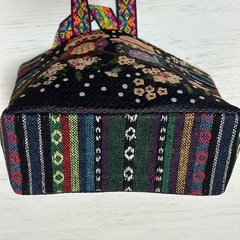 新品　トートバッグ　ミニバッグ　梟　ミンサー風　刺繍　織物　手提げ　マルチカラーの画像