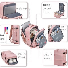 [WONHOX] リュック ビジネスリュック レディース 15.6インチ PC リュックサック 大容量 メンズ 女性 リュック バックパック バッグ 多機能 撥水加工 通勤 通学 旅行 出張 耐衝撃 人気 男女兼用 大学生 リュック　ピンクの画像