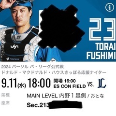 9/11（水）日ハム チケット2枚の画像