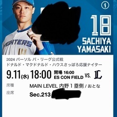 9/11（水）日ハム チケット2枚の画像