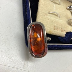 ☆値下げ☆K2409-063 MAZDA Echt Bernstein カフス シルバー 琥珀風 中古美品の画像