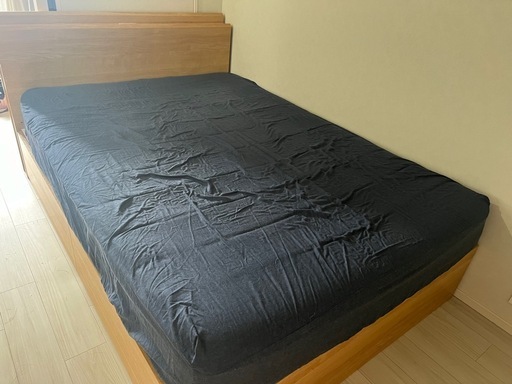 ダブルベッドフレーム(カイト3 深型/LBR) ダブルマットレス(Nスリープ C1-02 VB)セット