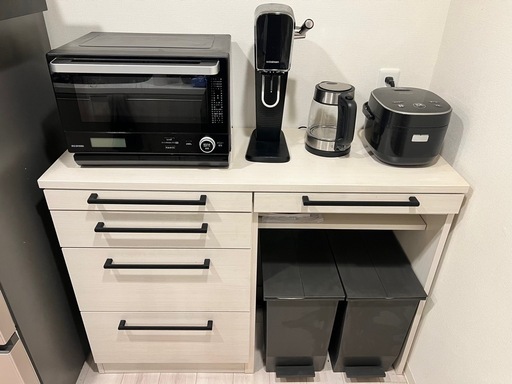 キッチンカウンター 120 テーブル 食器棚 間仕切り ゴミ箱 国産 大川家具 幅120cm 日本製 ダストボックス 付き 完成品 ロータイプ 引き出し スライドテーブル キッチン収納