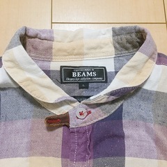 ビームス Lサイズ チェックシャツ パープル　ベージュの画像
