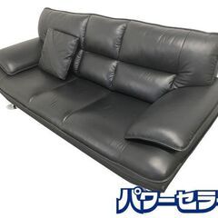 ニトリ/NITORI 3人用ソファ ロゾ4 BE 本革 ブラック セミハイバック ポケットコイル 中古家具 店頭引取歓迎 R8657