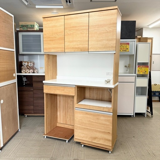 【超美品‼️】定価104,000円♪ ニトリ 120cm幅キッチンボード(リガーレ) 食器棚 収納家具 木目調ライトブラウン♪