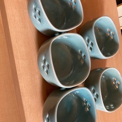 美濃焼　作山窯　亀甲青地透かし　　小鉢5個セット