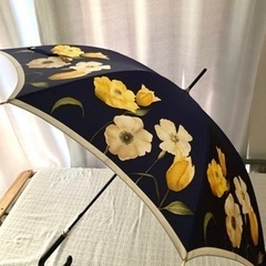 雨傘　長傘　紺色×花柄　全体の長さ約86.5㎝