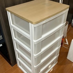 交渉中【無料】５段衣装ケース 白色 天板木目の画像
