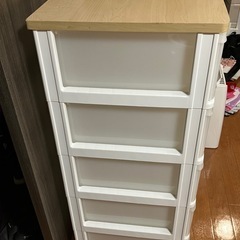 交渉中【無料】５段衣装ケース 白色 天板木目の画像