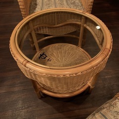 No.1　ラタン ガラステーブル&チェアーセット ハワイアン 椅子の画像