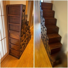 【GO-168】階段箪笥 タンス 両面 両側 引き出し 和家具 収納家具 昭和レトロ アンティーク ヴィンテージの画像