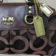 COACH コーチ ハンドバッグ キャンバス＆レザー ダークブラウンの画像