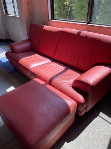 本革3人掛けソファーオットマン付き