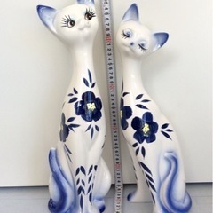 【値下げしました】猫 ペア置物 昭和レトロインテリア 陶器製 アンティーク no1421の画像