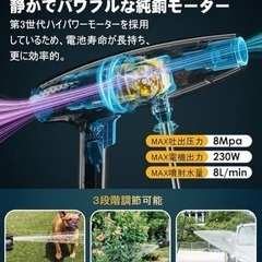 2024初登場　高圧洗浄機 コードレス 充電式 8MPa圧力 20000mAh 電源    バッテリー式 色    ホワイト ホースの長さ    12 メートル 商品の寸法 22長さ x 9幅 x 28高さ cmの画像