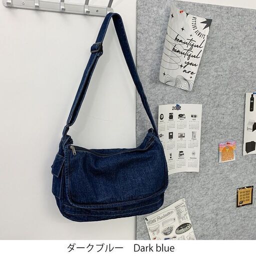 デニム バッグ ショルダー ポケット多い トートバッグ 長方形 男女兼用