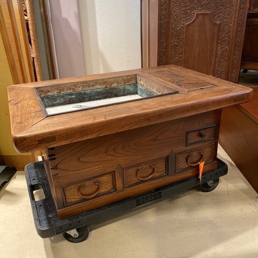 欅 火鉢 美品 手渡しも可 ケヤキ【火鉢】火箸付き