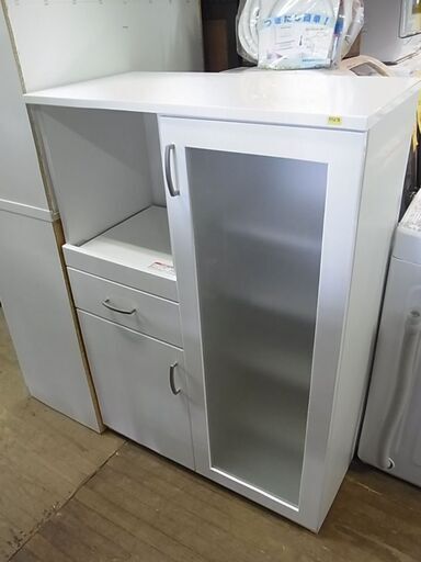 【10】ミドルレンジボード　白　ホワイト　キッチン収納　ミニ食器棚　サイドボード　レンジ台　食器棚