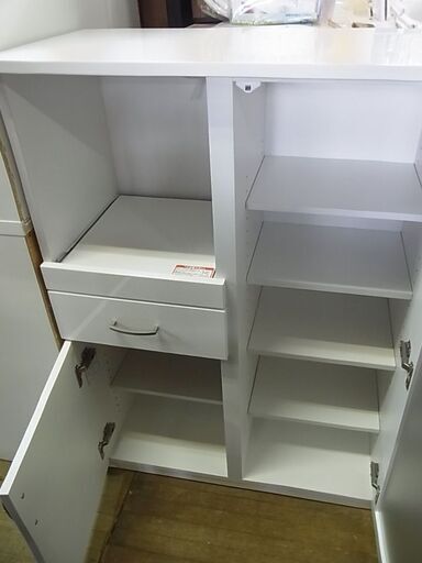 【10】ミドルレンジボード　白　ホワイト　キッチン収納　ミニ食器棚　サイドボード　レンジ台　食器棚