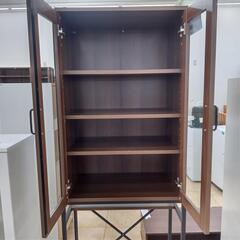 ★ジモティ割あり★  食器棚 ダークブラウン　黒 H182×D35×W64 クリーニング済み OJ5642の画像