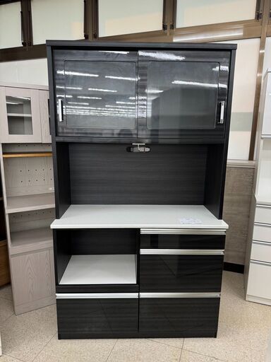 ★ジモティ割あり★ 入江木工 レンジボード 黒 H202×D48×W116.7 クリーニング済み TJ8394
