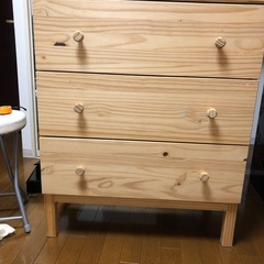 美品　パイン材　3段チェスト