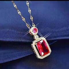 j→→→m23-1番--紅玉ルビースクエア金彩 七色輝きダイヤ K18GFゴールドネックレス誕生日プレゼント旅行花火夏祭秋連休ギフト国内発送の画像