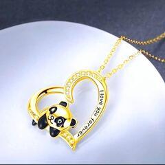 ᒍ→→→m23-1番--可愛い寝そべりパンダ ハートダイヤモンド K18GFゴールドペンダント誕生日プレゼント旅行初夏海祭連休ギフト国内発送の画像