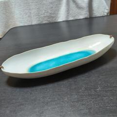 美濃焼　和食器 トルコブルーに吸い込まれそうな大きい オーバルボウル　陶磁器　新品　名入りの画像