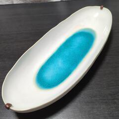 美濃焼　和食器 トルコブルーに吸い込まれそうな大きい オーバルボ...