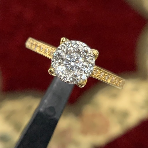 K18 pt900 ダイヤリング　デザインリング　中央宝石研究所　2.4g