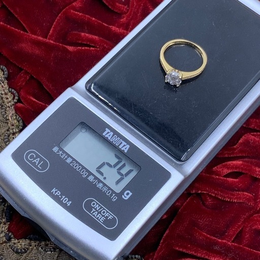 K18 pt900 ダイヤリング　デザインリング　中央宝石研究所　2.4g