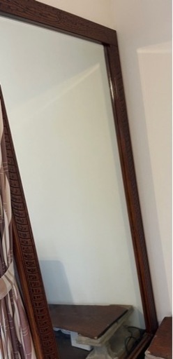 壁掛け鏡　ウォールミラー　大きい鏡　全面鏡　アンティーク　ヴィンテージ アジアン　エスニック昭和　レトロ　重厚　木製
