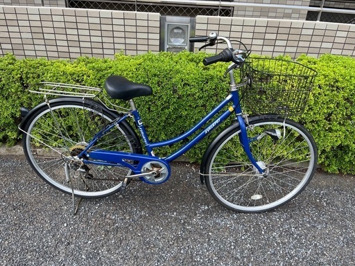 自転車ママチャリ27インチ青