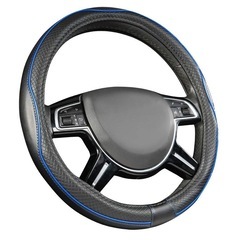 Amazonベーシック ステアリングホイールカバー 38cm ブラック/ブルーの画像