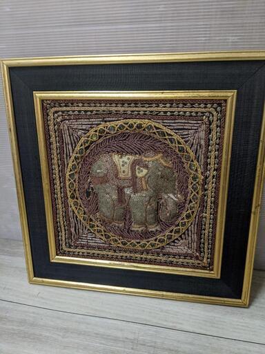 タイビーズ刺繍　アジアン象　立体ビーズ絵　額装入り