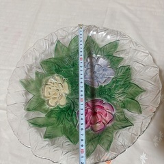 【未使用品】レトロ食器　佐々木硝子 ガラス 大皿 花柄の画像