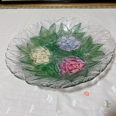 【未使用品】レトロ食器　佐々木硝子 ガラス 大皿 花柄