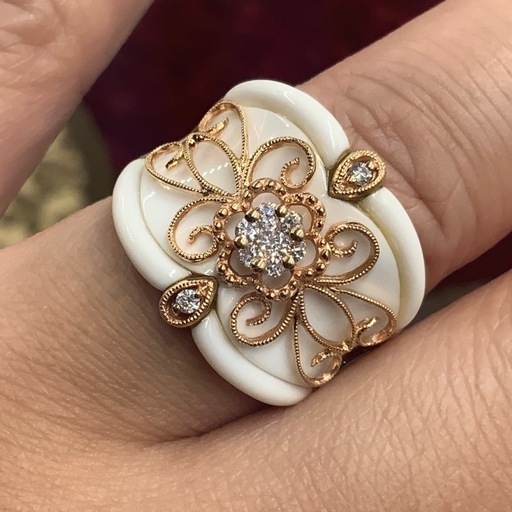 K18 ピンクゴールド　ダイヤモンドリング　デザインリング　9.2g