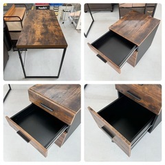 【超美品‼️】定価23,980円♪ 現行モデル ニトリ 120cm幅デスク＆ワゴンセット(Nステイン) パソコンデスク 勉強机 袖机 ミドルブラウン♪の画像