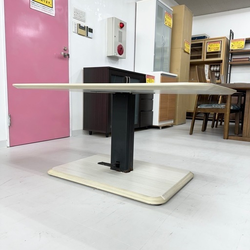 【美品‼️】定価71,170円 NDstyle.(野田産業) 120cm幅昇降テーブル ダイニングテーブル センターテーブル TET-LFT120 木目調ホワイト♪