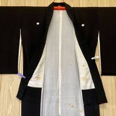着物　黒紋付喪服　古着　古布リメイク生地などに　Eの画像