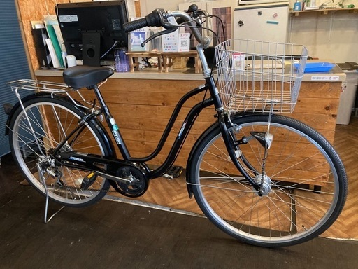 【前後タイヤ新品！】 LEDオートライト　6段変速　26インチ自転車　マットブラック