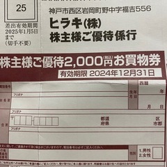 靴のヒラキ株主ご優待券2000円お買い物券